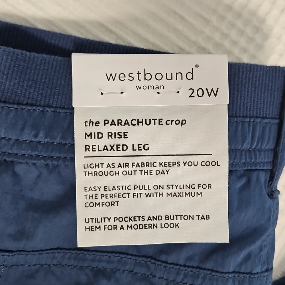Westbound Parachute‎ Crop Mid Rise Relaxed Leg Pants: Color- Blue: Size- 20W